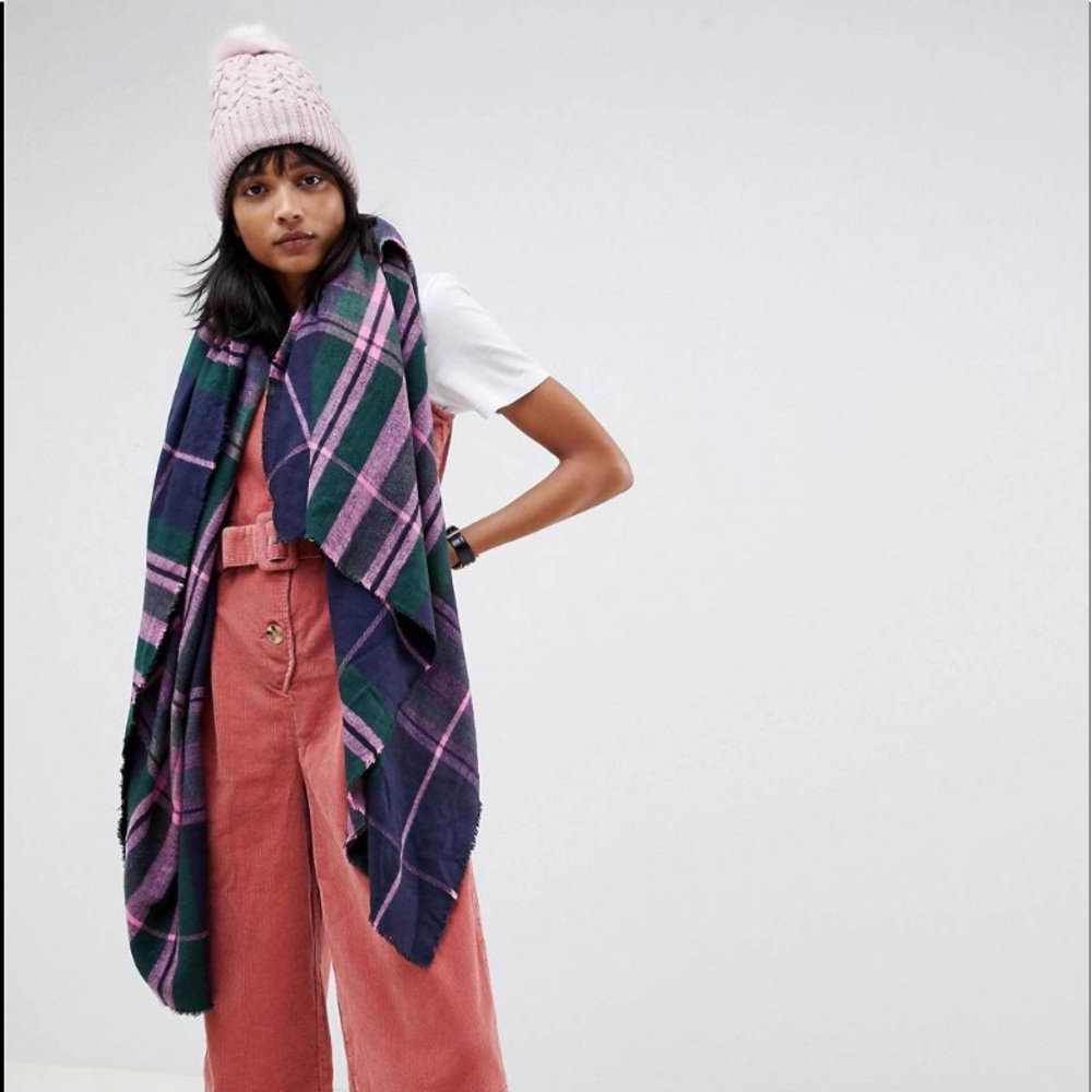 ASOS Design scarf in pink and navy check